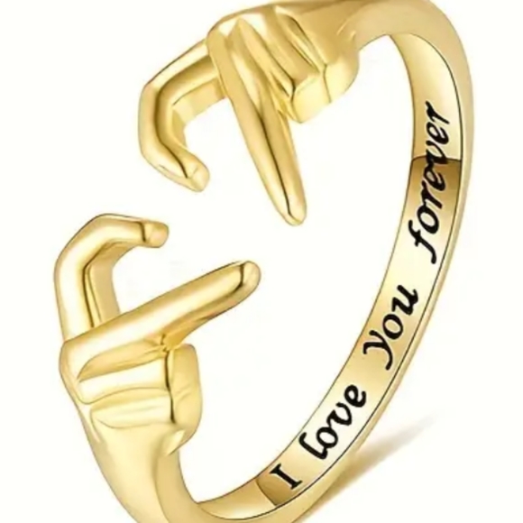 Gold Double Hands Heart Ring Love Hands Open Adjustable Ring - Picture 2 of 4